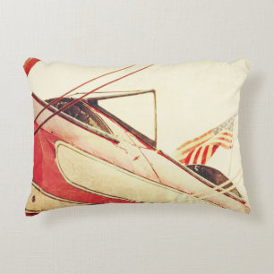 "Salute" Antique Biplane Red Accent Pillow
