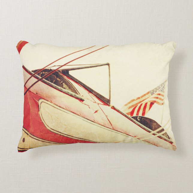 "Salute" Antique Biplane Red  Accent Pillow (Front)