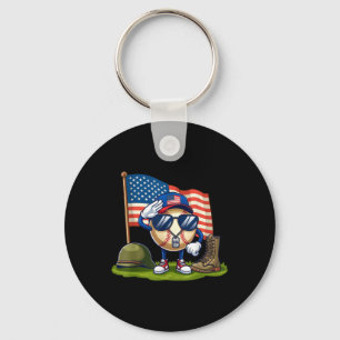 Salute Baseball American Usa Flag Memorial Day 4th Keychain
