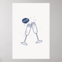 Salute Cheers Glasses Clinking Print Minimalist