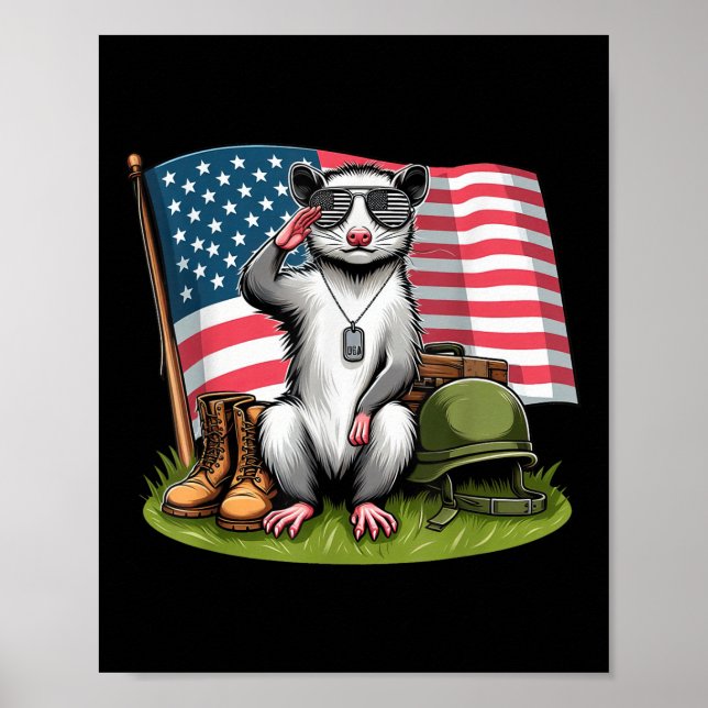 Salute Possum American Usa Flag Memorial Day 4th O Poster (Front)