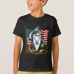 Salute Shark American Usa Flag Memorial Day 4th Of T-Shirt