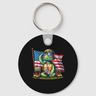 Salute Turtle American Usa Flag Memorial Day 4th O Keychain