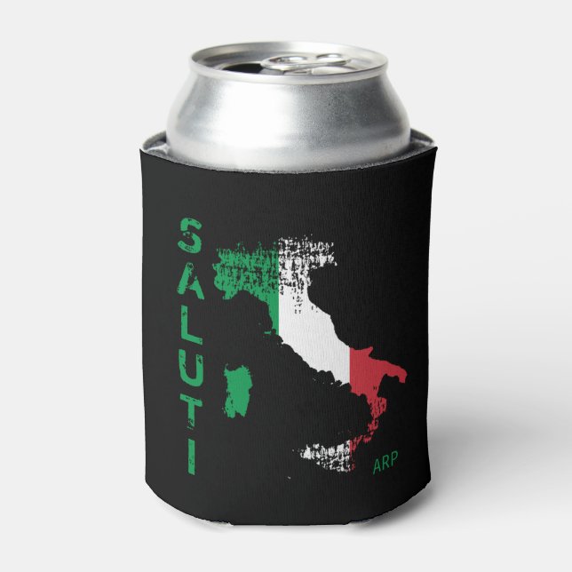 *~* Saluti Map of Italy Italia Italian Language Can Cooler (Can Front)