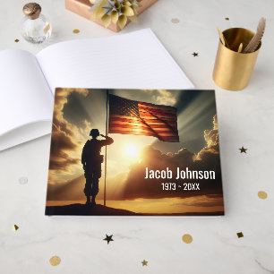 Saluting American Soldier For Memorial Service Guest Book