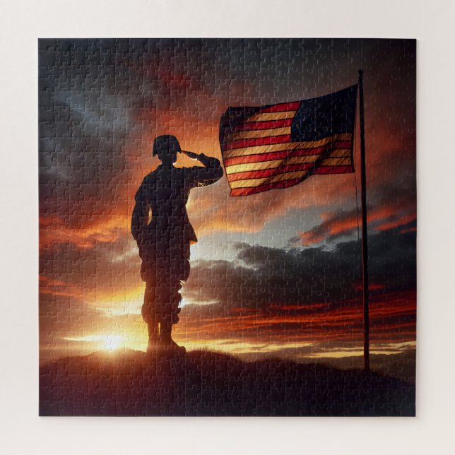 Saluting American Soldier  Jigsaw Puzzle (Vertical)