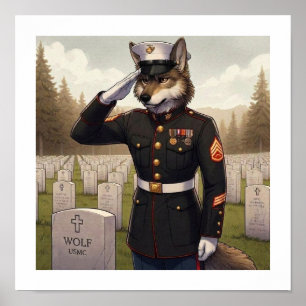 Saluting Marine Corps Wolf  Poster