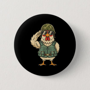 Saluting Soldier Chicken Military Rooster Army For 2 Inch Round Button
