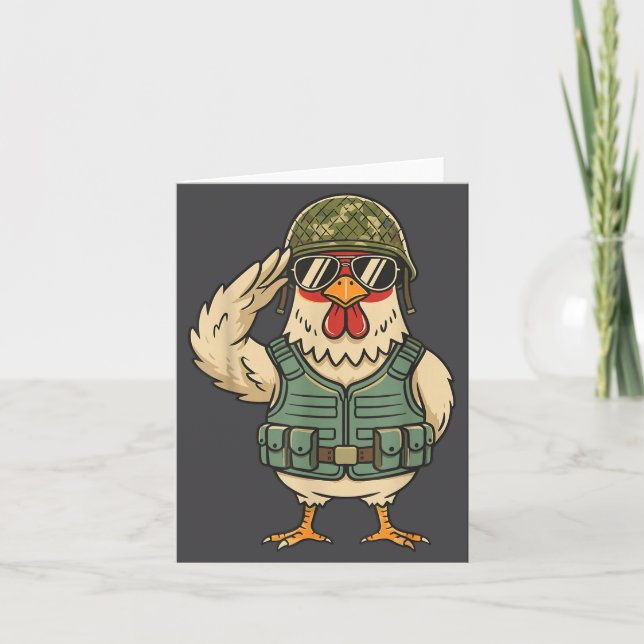 Saluting Soldier Chicken Military Rooster Army For Card (Front)
