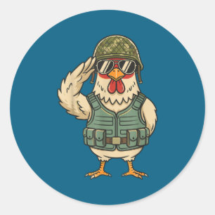 Saluting Soldier Chicken Military Rooster Army For Classic Round Sticker