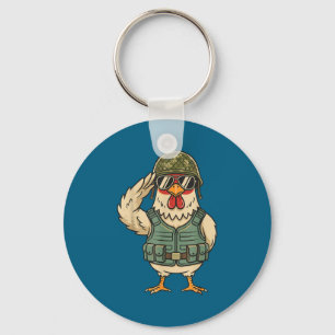 Saluting Soldier Chicken Military Rooster Army For Keychain