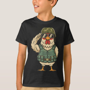 Saluting Soldier Chicken Military Rooster Army For T-Shirt