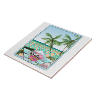 Salvador Brazil vintage style travel poster. Tile
