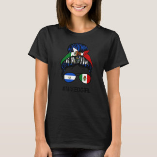 Salvador Mexico Flag Salvadorian Mexican Messy Bun T-Shirt