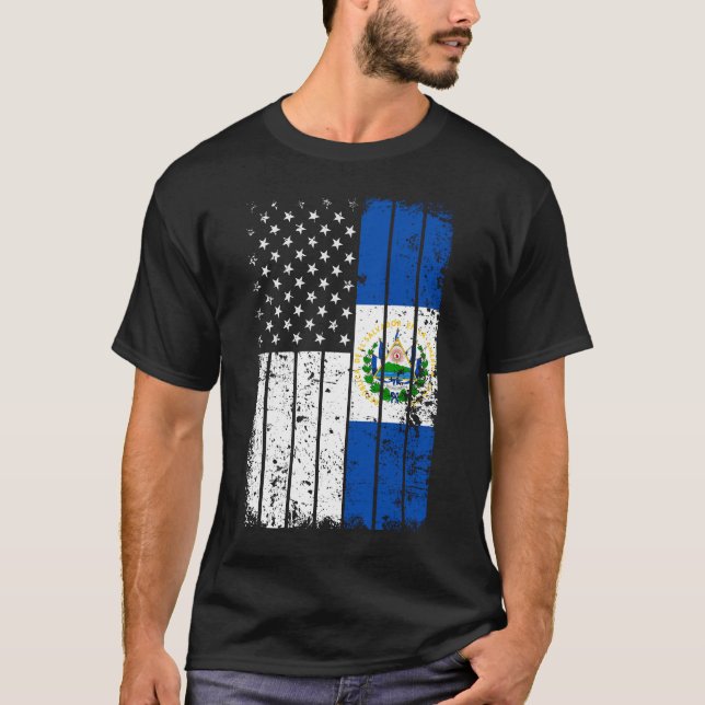 Salvadoran America Flag T-Shirt - El Salvador USA  (Front)