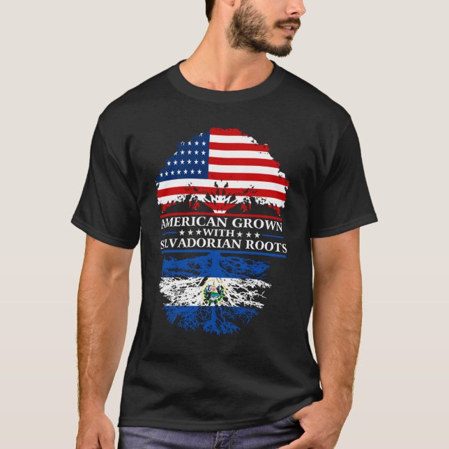Salvadorian Roots American Grown US El Salvador Fl T-Shirt (Front)