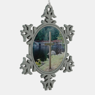 Salvation Cross Snowflake Pewter Christmas Ornament