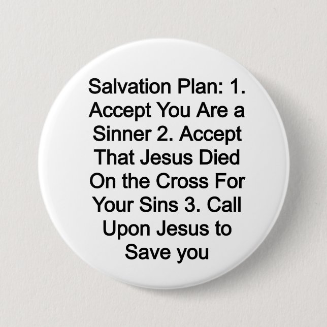 Salvation Plan 3 Inch Round Button (Front)