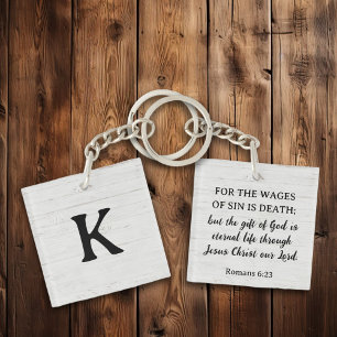 Salvation Romans Scripture Christian Monogram Keychain