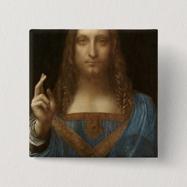 Salvator Mundi (by Leonardo da Vinci) 2 Inch Square Button (Front)