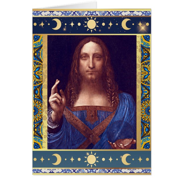 Salvator Mundi by Leonardo da Vinci Christmas Card (Front)