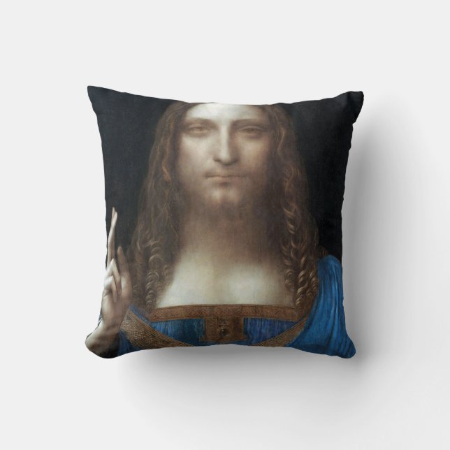 Salvator Mundi, Jesus Christ, Leonardo da Vinci Throw Pillow (Front)