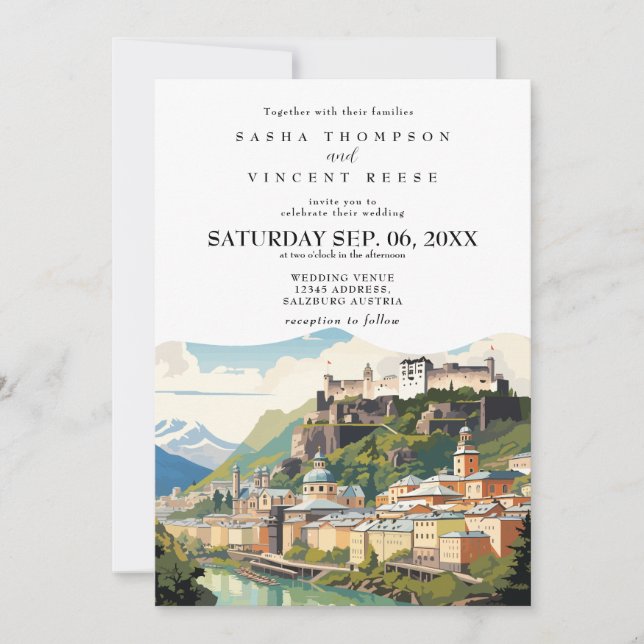Salzbourg Autriche Faire-part de mariage Retro (Devant)