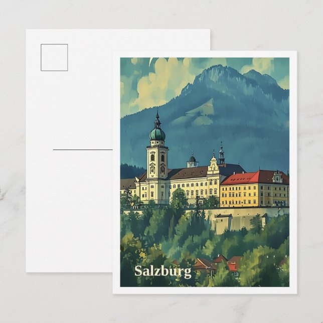 Salzburg Austria Artistic Travel Illustration Postcard (Front/Back)