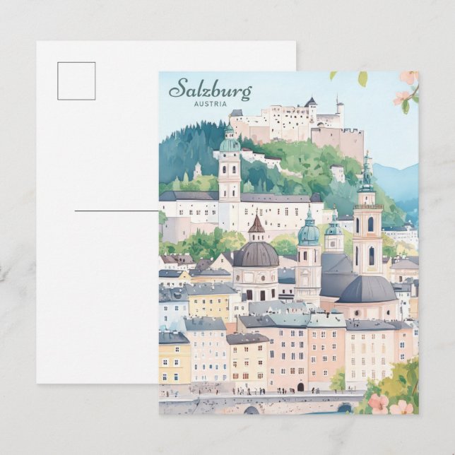 Salzburg Austria Gouache Paint Illustration Travel Postcard (Front/Back)