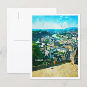 Salzburg Austria Oil Paint City Landscape Postcard