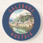 Salzburg Austria Retro Distressed Circle Coaster<br><div class="desc">Salzburg retro vector travel design. Salzburg is an Austrian city on the border of Germany, with views of the Eastern Alps. The city is divided by the Salzach River, with medieval and baroque buildings of the pedestrian Altstadt (Old City) on its left bank, facing the 19th-century Neustadt (New City) on...</div>