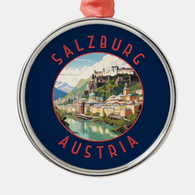 Salzburg Austria Retro Distressed Circle Metal Ornament (Front)
