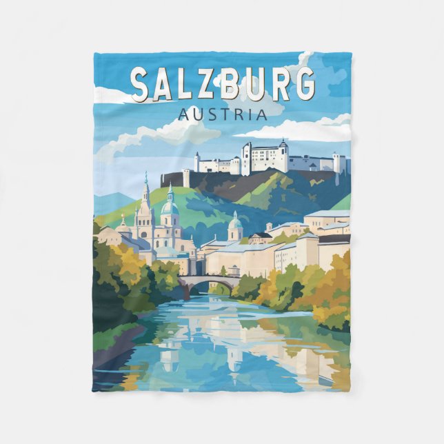 Salzburg Austria Travel Art Vintage Fleece Blanket (Front)