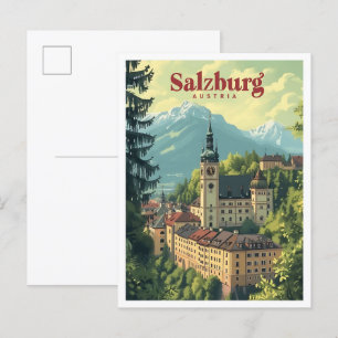 Salzburg Austria Vintage Art Travel Illustration Postcard