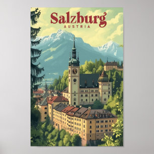 Salzburg Austria Vintage Art Travel Illustration Poster