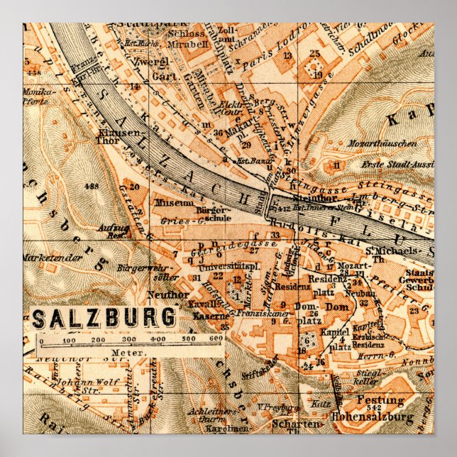 Salzburg, Austria Vintage Map Poster (Front)