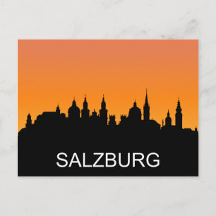 Salzburg silhouette, summer sunset illustration postcard
