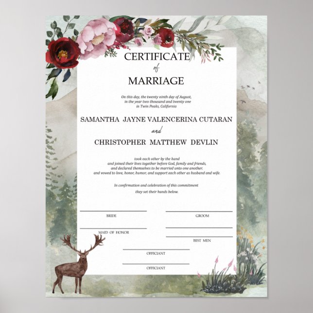 Samantha  and Chris  Certificate of Marriage Poster (Front)