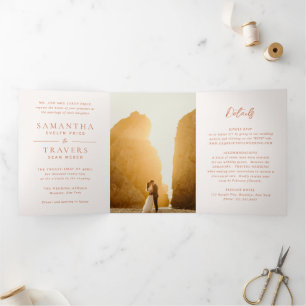 Samantha Burnt Orange Traditional Elegant Wedding Tri-Fold Invitation