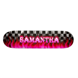 Samantha skateboard pink fire and flames design