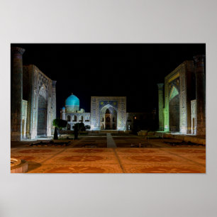 Samarkand, Uzbekistan - Registan square at night Poster