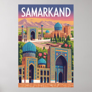 Samarkand Uzbekistan Retro Travel Poster Art