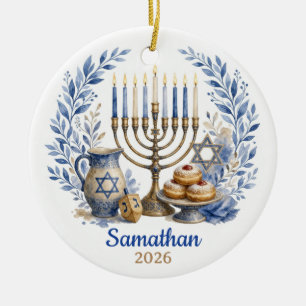 Samathan Hanukkah 2026 Custom Name Menorah Ceramic Ornament