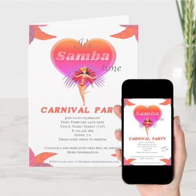 Samba dance brazilian carnival folded Invitation (Creator Uploaded)