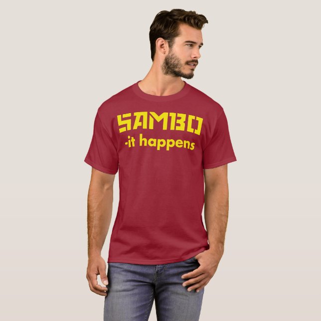SAMBO -it happens MMA shirt Yellow text (Front Full)