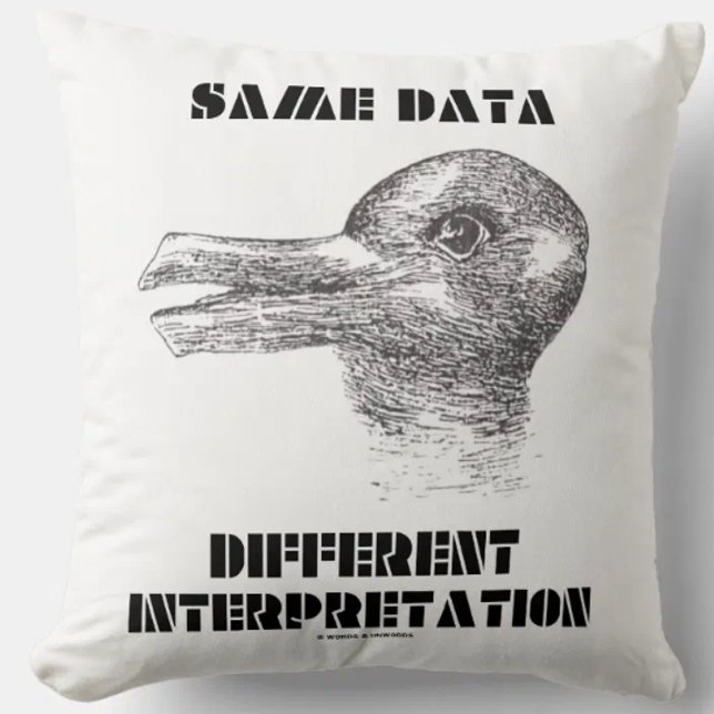 Same Data Different Interpretation Duck Rabbit Throw Pillow (Throw pillow featuring duck-rabbit optical illusion/gestalt phenomenon for any hypothesis tester!)