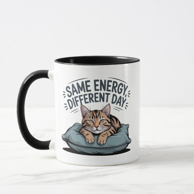 Same Energy Different Day Cat  | Cute Lazy Cat  Mug (Left)