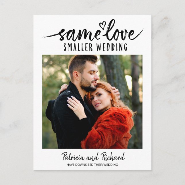 Same Love Cute Heart Downsize Wedding 3 Photo Post Postcard (Front)