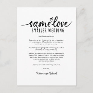 Same Love Cute Heart Downsize Wedding Postcard