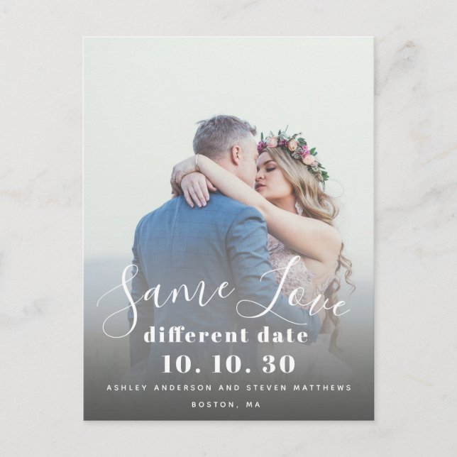 Same Love Hand Lettered Script Photo Save the Date Postcard (Front)